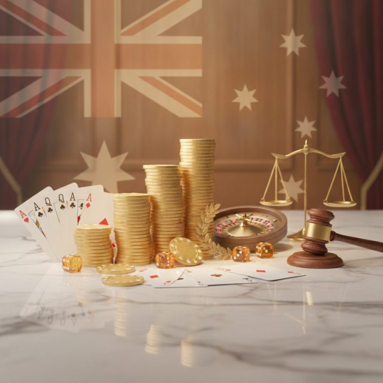 Casino gambling items including poker chips, playing cards and dice arranged on marble surface, depicting casino bonus offers