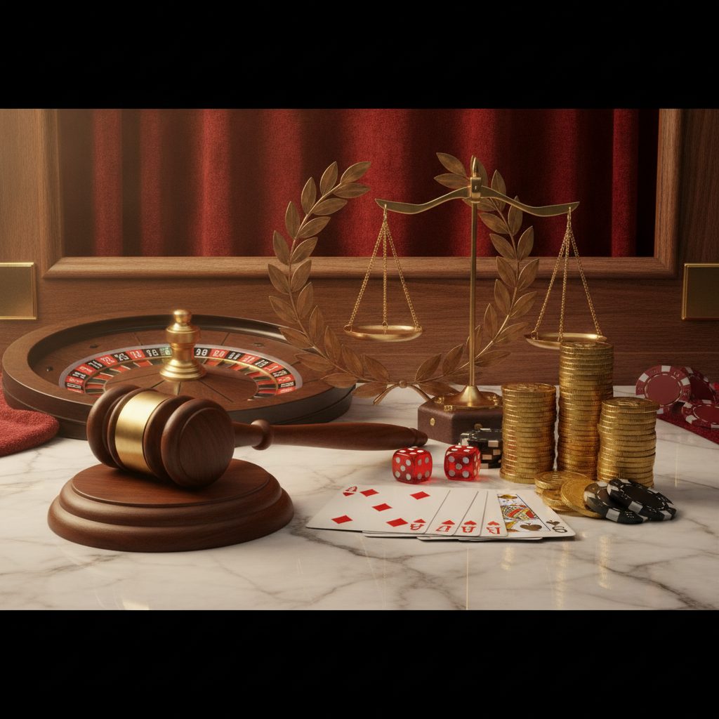 Judge's gavel and casino elements depicting review and evaluation of Australian online casinos